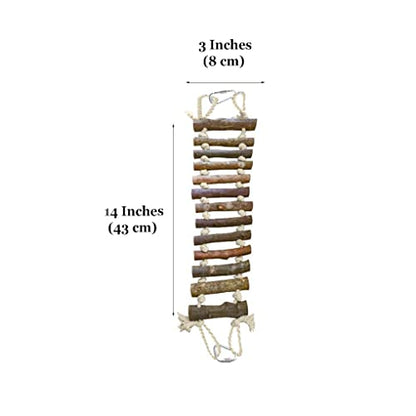 SunGrow Gecko Wooden Ladder Bridge, 14 x 3 inches, Exercise Gym, Interactive Swing Perch for Resting, Metal Clasps for Hanging, Vertical Stairs for Climbing