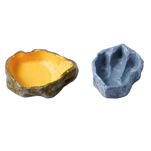 2 Pack Reptile Food and Water Bowls - Resin Simulation Feeding Dishes for Lizards Snakes Tortoises - Terrarium Decorative Landscape Bowls - color: DS-000138
