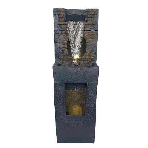Alpine Corporation TZL398 40" Stone Wall Cascading Fountain with LED Lights, Elegant Outdoor Water Feature for Garden, Patio, Backyard & Home Decor, Relaxing Waterfall Fountain, Gray - style: 40"H - Gray Stone Wall w/ LEDs