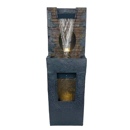 Alpine Corporation TZL398 40" Stone Wall Cascading Fountain with LED Lights, Elegant Outdoor Water Feature for Garden, Patio, Backyard & Home Decor, Relaxing Waterfall Fountain, Gray - style: 40"H - Gray Stone Wall w/ LEDs