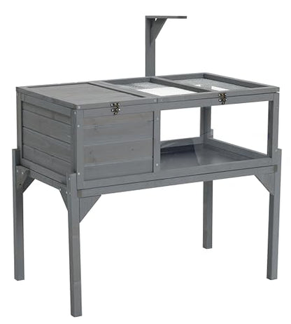 Tortoise Habitat Indoor & Outdoor, Wooden Tortoise House with Detachable Legs, Reptile Cage for Small Animals,Non Leak Waterproof Tray