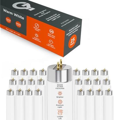 GoodBulb 32W 48 Inch T8 Fluorescent Light Bulb 3000K Warm White Medium Bi-Pin Base 3050 Lumens 86 CRI 24000 Life Hours Instant/Programmed Start (Pack of 25) - color: 3000k