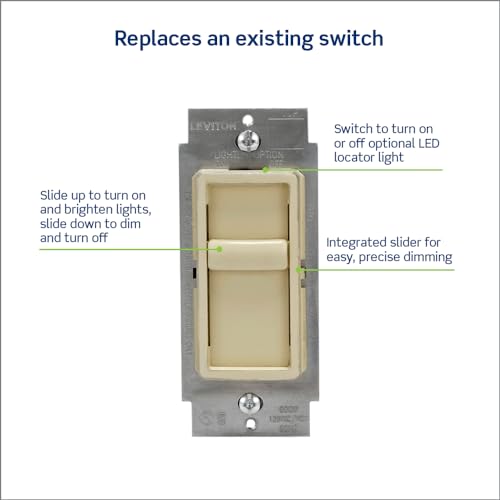 Leviton SureSlide Dimmer Switch for Dimmable LED, Halogen and Incandescent Bulbs, 6672-1LI, Ivory - color: Ivory
