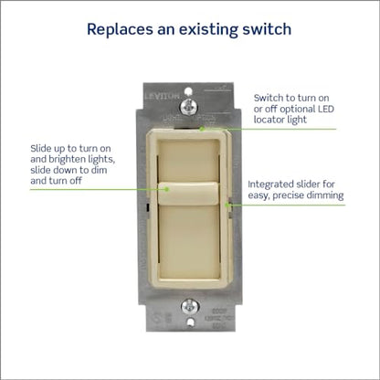 Leviton SureSlide Dimmer Switch for Dimmable LED, Halogen and Incandescent Bulbs, 6672-1LI, Ivory - color: Ivory