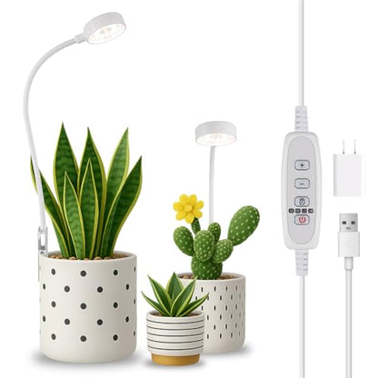 2 Pack Grow Lights, Pot Clip LED Growing Lamp for Indoor Succulents Pot Mini Small Plants,6000K White Full Spectrum with 5-Level Dimmable, Auto Timer 4/8/12/18 Hrs