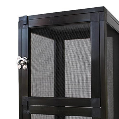 Reptile Breeding Case Mesh Screen Habitat Cage Aluminum Alloy Feeding Box with Front Door Lock Portable Lightweight Container Suitable for, Black