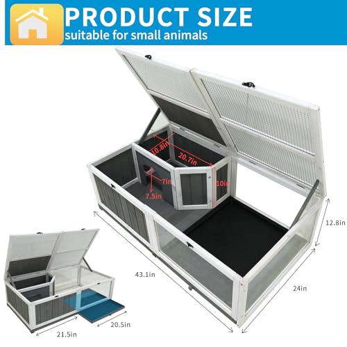 Tortoise Habitat Indoor Wooden Tortoise House, Turtle Enclosure Outdoor Reptile Cage with Removable Bottom,Openable Roof Activity Area and Removable Tray Lizard