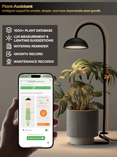 GLOWRIUM Smart Grow Lights for Indoor Plants,10W Full Spectrum LED Plant Light with 3/9/12 Timer,10 Dimmable Levels,Height Adjustable Grow Light with Base (Black) - color: Black