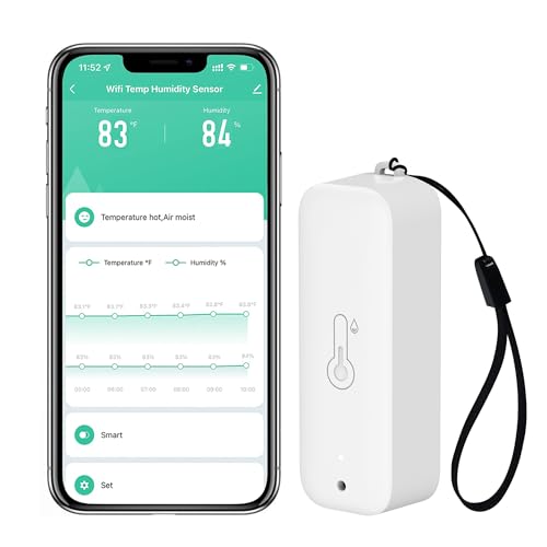 WiFi Hygrometer Thermometer Sensor: Wireless Smart Temperature Humidity Monitor with App Notification Alert, Data Storage Export, Calibration Function, Compatible with Alexa (White-1PCS) - color: White-1PCS