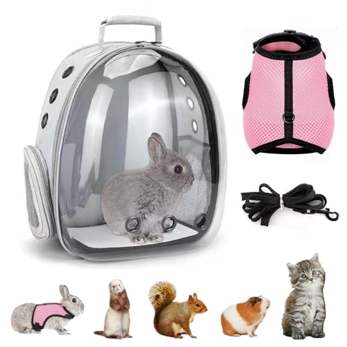 Small Pet Carrier Backpack Rabbit Carrier with Harness Vest Stretchy Elastic Leash Large Breathable Pet Carrier Airline Approved for Bunny Guinea Pig Ferret Hedgehog Kitten Travel Walking - color: Rabbit Carrier Backpack