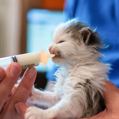 Pet Feeding Syringe with Nipple, Silicone Feeding Tools for Kitten Puppy Feeding Syringe for Newborn Cat Dog Small Animals Rabbits (5ml+10ml +10 nipples) - color: 5ml+10ml +10 nipples
