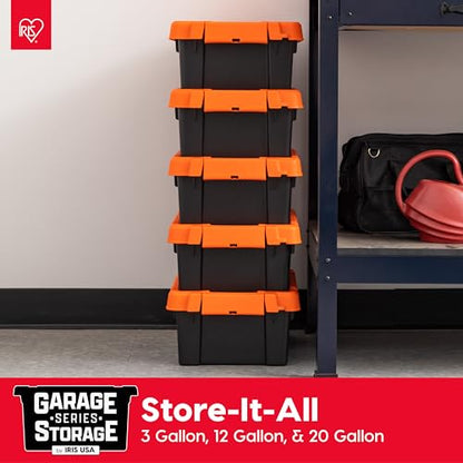 IRIS USA 12 Gallon Lockable Storage Bins with Lids, 2 Pack - Made in USA, Heavy Duty, Stackable Containers, Garage Organizing Bins Moving Tubs, Rugged Sturdy Equipment Utility Box - Black/Orange - size: 12 Gal - 2 Pack