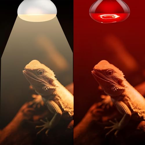 Reptile Heat Lamp Bulb 100W, 2-in-1 Infrared & UVA Sunlight Combo for Day & Night Basking – Perfect for Reptile Terrariums, Bearded Dragon, Snake, Turtle, Lizard - color: Red + White