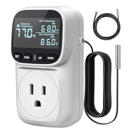 Temperature Controller 15A/1800W, Digital Timer Thermostat Outlet for Greenhouse, Reptile Tank, Heat Mat, Seedlings, Brewing, Aquarium, CyclicTiming/Countdown, VA Display,-40°F~210°F - color: White, size: White