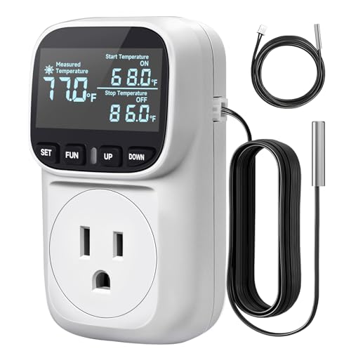 Temperature Controller 15A/1800W, Digital Timer Thermostat Outlet for Greenhouse, Reptile Tank, Heat Mat, Seedlings, Brewing, Aquarium, CyclicTiming/Countdown, VA Display,-40°F~210°F - color: White, size: White