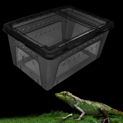 Reptile Terrarium, 12.8 x 8.9 x 5.9 in Stackable PP Breeding Box, Double Opening for Small Reptiles and Amphibians, Black - color: Black