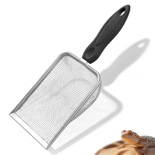 Stainless Steel Mesh Litter Shovel, Fine Mesh Metal Reptile Litter Scooper | Litter Scooper for Litter Box Sturdy Cleaner Corner Shovel Filter Small Pieces Easy to Clean Reptile Terrarium Sand Waste