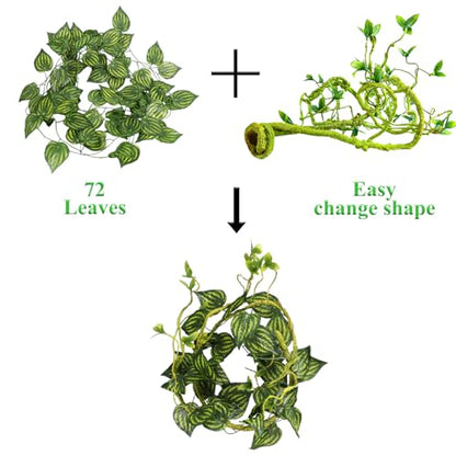 Grddaef Reptile Vines Plants for Terrarium, Flexible Vines Jungle Climbing Branch with Leaves Tank Decor for Snakes Bearded Dragons Geckos Hermit Crabs Lizards Chameleons