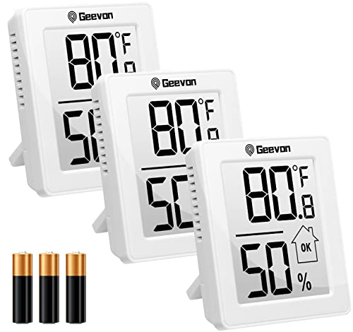 Geevon Indoor Thermometer Room Temperature Monitor,3 Pack Temperature Humidity Gauge Thermometer Hygrometer with Battery for Home, Office, Greenhouse, White - color: White 1