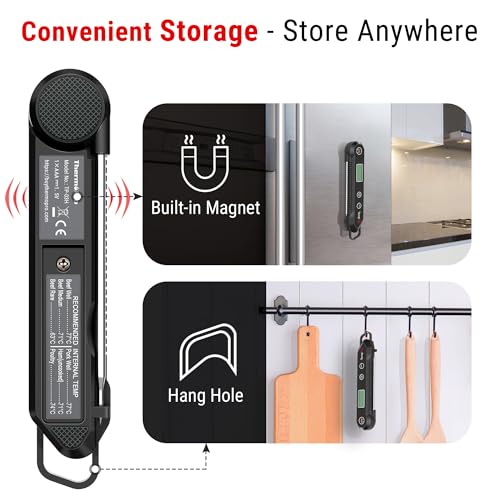 TempPro Digital Instant Read Meat Thermometer for Grilling Waterproof Kitchen Food Thermometer with Calibration Backlight Baking Bread Candy Thermometer Cooking Tools Utensils (Previously ThermoPro) - color: Pitch black