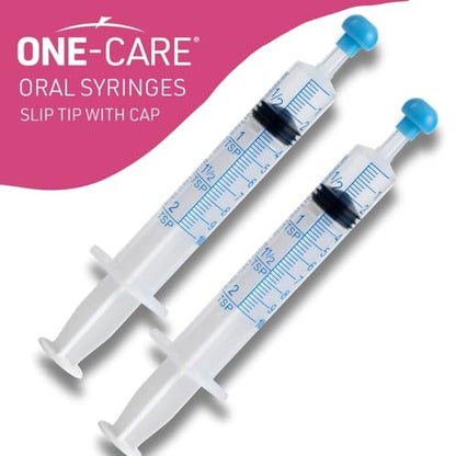 100 Pack, ONE-CARE 10ml Oral Syringe with Cap - Sterile, Individually Wrapped - (100 Syringes 10ml), Slip Tip, Uses include oral administration of medicine for infants, adults and animals - size: 10 ml Blue Scale