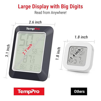 TempPro TP50W 3 Pieces Digital Hygrometer Indoor Thermometer Room Thermometer and Humidity Gauge with Temperature Humidity Monitor (Previously ThermoPro) - color: Black
