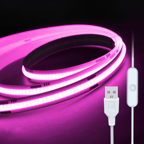 5V USB LED Cob Pink Strip Light Key Switch Bedroom 3.28ft LEDs Flexible self-Adhesive Light Strip for Stairs, Wardrobe, Kitchen, Mirror, Bedroom, Bar Cabinet - color: Pink, size: 3.28FT