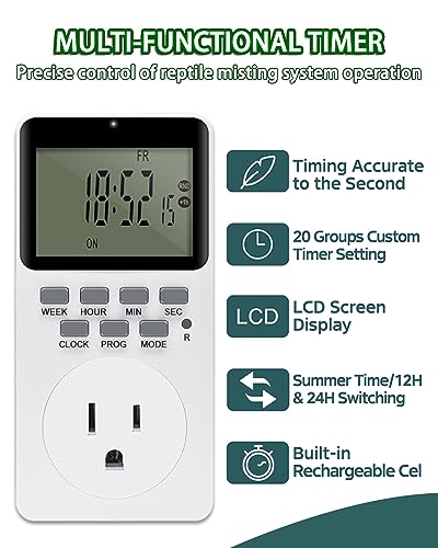 Automatic Reptile Mister System, Misting System with Timer, Reptile Humidifiers Quiet Pump Expandable to 10 Fine Mist Nozzles, Terrarium Mister with Programmable Timer Accurate to The Second - size: 2 Nozzles
