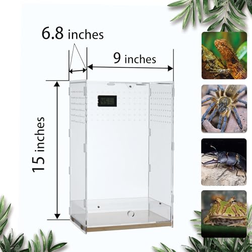 Acrylic Clear Reptile Habitat Enclosure Terrarium with Latch ，Perfect for Amphibians and Invertebrates Such as Spiders, Frogs, etc (Vertical Wood Large)