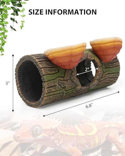 REPTITRIP 2 in 1 Magnetic Crested Gecko Hide, Reptile Hideout & Water Dish Food Bowl, Resin Hollow Log Cave, Reptile & Amphibian Habitat Hideouts