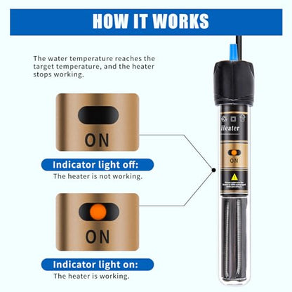 FREESEA 50 Watt Aquarium Submersible Betta Heater with Aquarium Submersible Thermometer