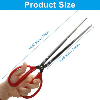 15 Inch Snake Feeding Tongs, Extra Long Serrated Tip Feeding Tweezers for Reptiles Ball Python Bearded Dragon Lizard Tank Accessories