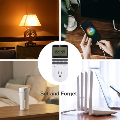 Timers Plug 7-Day 24 Hour Infinite Repeat Cycle Programmable Timed Electrical Power Switch with Countdown Delay on Off Function for Lights and Appliances