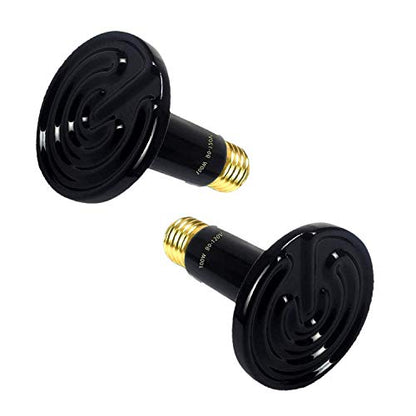 Ceramic Heat Emitter 100 Watt No Light Emitting Che Bulb Reptile Heat Lamp Bulb Light Emitter Chicken Lamp for Pet Coop Heater Lizard Turtle Brooder Aquarium Snake - 2 Pack