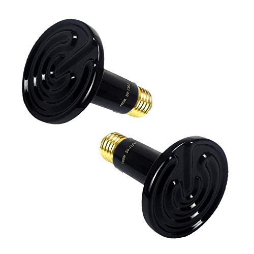 Ceramic Heat Emitter 100 Watt No Light Emitting Che Bulb Reptile Heat Lamp Bulb Light Emitter Chicken Lamp for Pet Coop Heater Lizard Turtle Brooder Aquarium Snake - 2 Pack