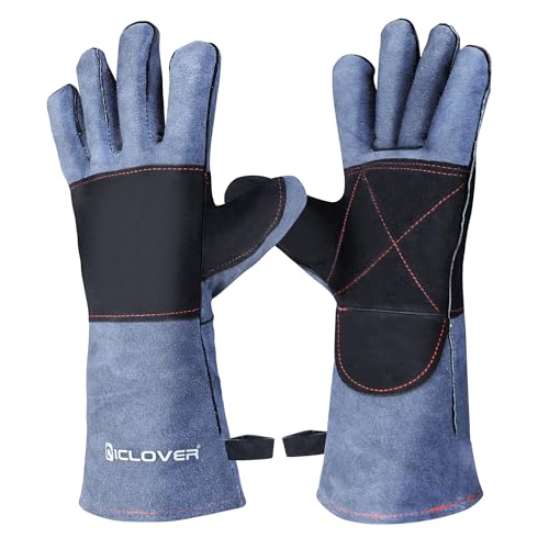 IC ICLOVER Animal Handling Gloves Snake Bite Proof, Double Leather Padding, Anti-bite Dog Cat Bird Reptile Control Protection - color: M -14inch