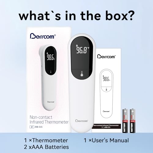 Berrcom Dual Probe Forehead Thermometer - No Touch Digital Thermometer for Adults, Kids, Babies with LED Display, Fever Alarm & Fast Reading - color: black