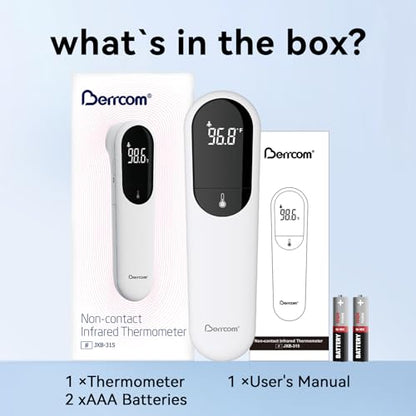 Berrcom Dual Probe Forehead Thermometer - No Touch Digital Thermometer for Adults, Kids, Babies with LED Display, Fever Alarm & Fast Reading - color: black