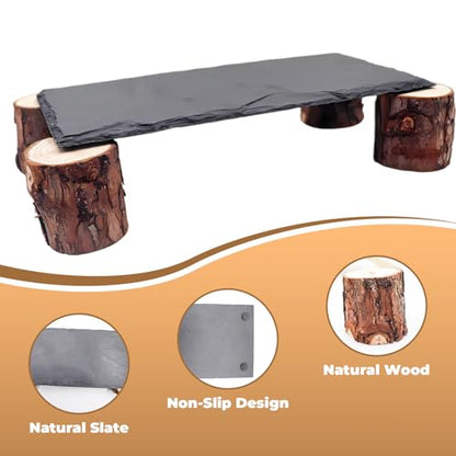 Bearded Dragon Basking Platform, Slate Rocks for Reptiles with Wooden Pile, Leopard Gecko Hides and Caves, Reptile Tank Accessories for Bearded Dragons, Geckos, Ball Pythons, Tortoise