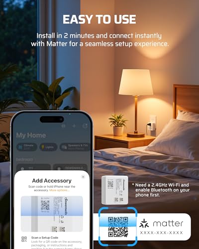 DEWENWILS Matter Plug in Dimmer Switch for Lamp, Works with Alexa, Compatible with Google Home & SmartThings APP Voice Wireless Dimmer Button Control, Dimmable LED/Tungsten Bulbs, 2.4G Wi-Fi, White