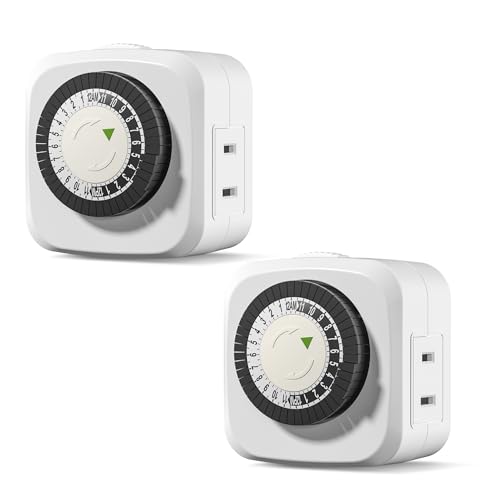 HBN Indoor Timers Plug Mechanical 2 Prong 24-Hour Mini Lamp Timers 2 Pack, for Electrical Outlets, Fish Tank, Fans, LED Lights, ETL Listed - size: 2-Pong