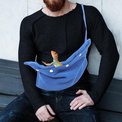 Portable Reptile Carrier Sling Bag Adjustable Small Animal Travel Backpack Breathable Blue Chest Bag for Bearded Dragons Lizards and Snakes