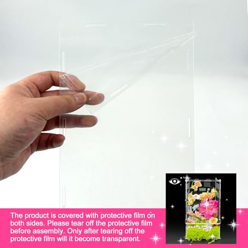 Jumping Spider Enclosure,DIY Insects Habitat,Small Reptile Terrarium Glass House Accessories Set,with Temperature and Humidity Detector Water Feeder Platform Hide,5.5“x5.5”x9.5“ (Garden) - color: Garden