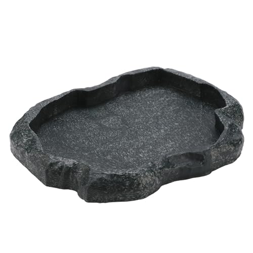 Resin Rock Reptile Food and Water Bowl, Terrarium Dish for Bearded Dragon, Leopard Gecko, Lizard, Tortoise Feeder Accessories - color: Dark green M