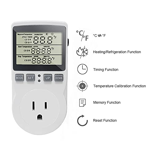 Digital Thermostat Plug Socket Temperature Controller Outlet 3m Probe 120V 15A 1800W C F Heating Cooling Control for Incubator Brewing Incubator Greenhouse Terrarium Heat Mat - style: KT3100 No backlight