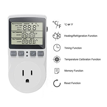 Digital Thermostat Plug Socket Temperature Controller Outlet 3m Probe 120V 15A 1800W C F Heating Cooling Control for Incubator Brewing Incubator Greenhouse Terrarium Heat Mat - style: KT3100 No backlight