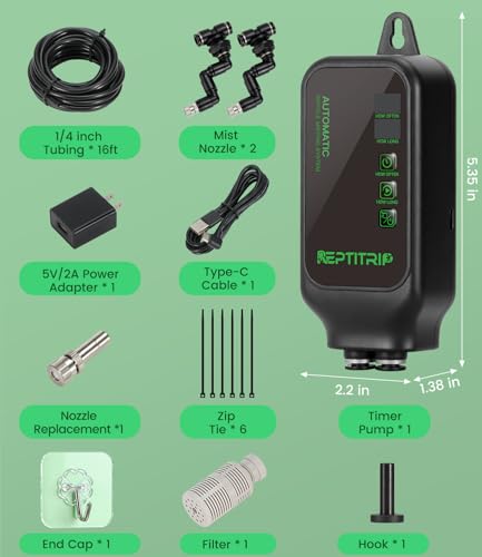 Reptile Mister System with Timer, 360°Adjustable Misting Nozzles, DIY Misting System for Amphibians, and Rainforest Plants