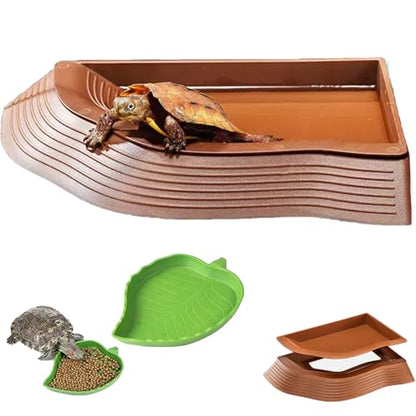 3PCS Tortoise Water Bowls with Ramp Leaf Tortoise Food Dish Reptile Food Water Bowls Reptile Bathing Pool Aquarium Ornament for Gecko, Snake, Turtle, Bearded Dragon, Lizard (Large) - size: Large