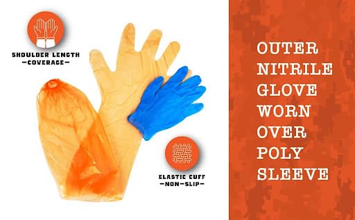 Klarny Outdoors Animal Handling Gloves - Single Use Disposable Field Dressing Glove | Veterinary Elastic Nitrile Shoulder Length Deer & Elk Hunting Gloves