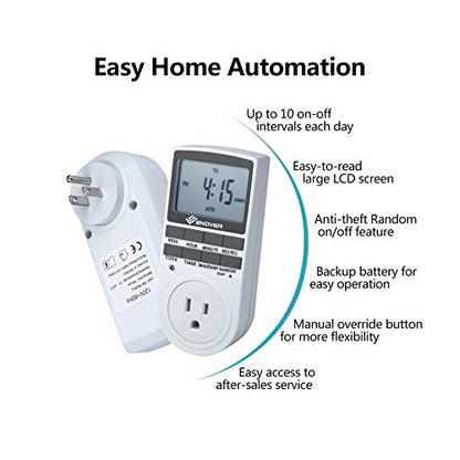 7 Day / 24 Hour Programmable Digital Weekly Light Switch Timer Plug for Electrical Outlet with Anti-theft Random Option (15A/1800W,1Pack)